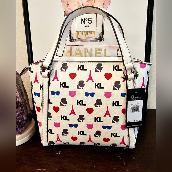 Karl Lagerfeld White and Multicolor Medium  Tote Bag. - Picture 3 of 11